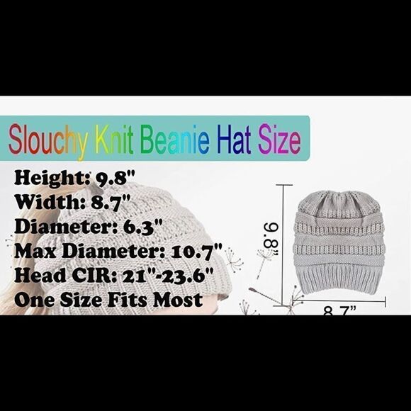 Ponytail Beanie Hat Warm Knit Winter Hat for Messy Bun Ponytail - Picture 5 of 7